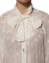 Dolce & Gabbana White Polka Sheer Silk Bow Tie Shirt Blouse Top
